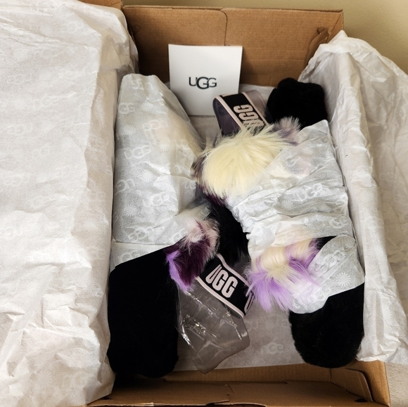 UGG Oh Yeah Tie Dye Magnolia Purple Black White Sling Back Furry Slipper… - Picture 11 of 14